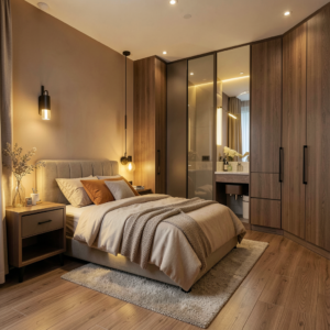 Chambre parentale de 15m2 avec salle de bain et vestidor intégrés, décoration moderne et fonctionnelle