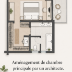 Aménagement d'une suite parentale moderne avec des touches de décoration chaleureuses.