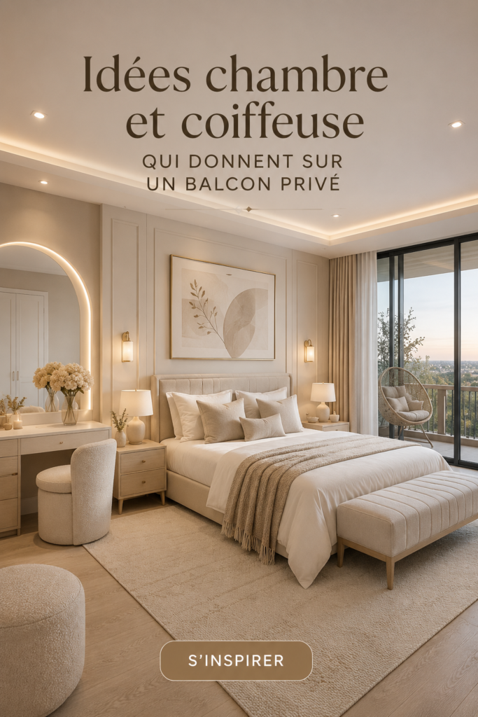 Chambre lumineuse avec terrasse de balcon intégrée, décoration douce et accueillante.