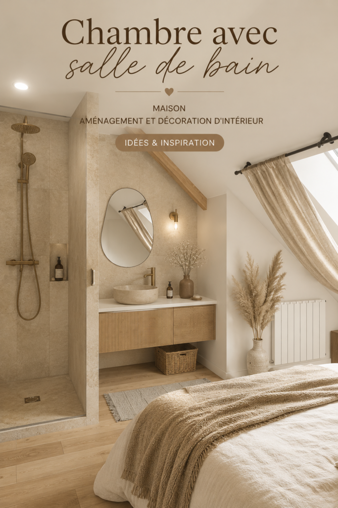 Une chambre élégante avec salle de bain intégrée, décorée avec goût.