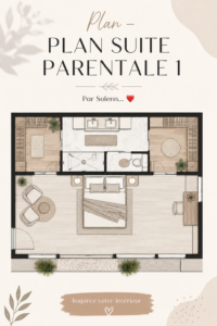Plan moderne d'une suite parentale avec dressing et salle de bain
