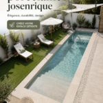 Piscine élégante en porcelainique au bord d'un jardin fleuri