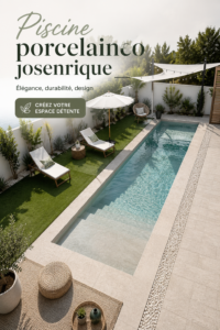 Piscine élégante en porcelainique au bord d'un jardin fleuri