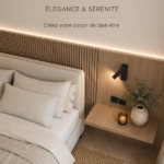 Chambre décorée dans un style berbère chaleureux avec des textiles colorés et des motifs géométriques.