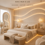 Chambre moderne avec éclairage LED et décoration chaleureuse