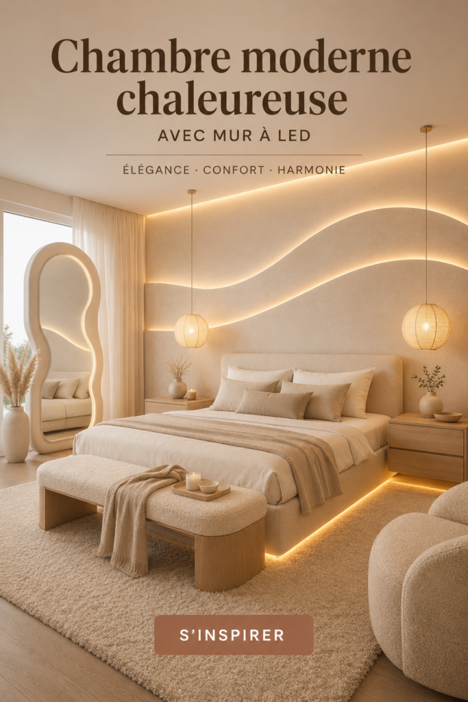 Chambre moderne avec éclairage LED et décoration chaleureuse