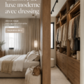 Chambre moderne avec un dressing intégré et une décoration minimaliste.