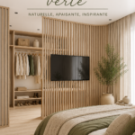 Chambre décorée en vert avec des éléments naturels et apaisants.