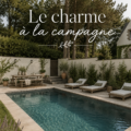 Une piscine bucolique entourée de verdure et de fleurs éclatantes.
