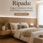 Une chambre chaleureuse avec une tête de lit en bois massif et des coussins colorés.