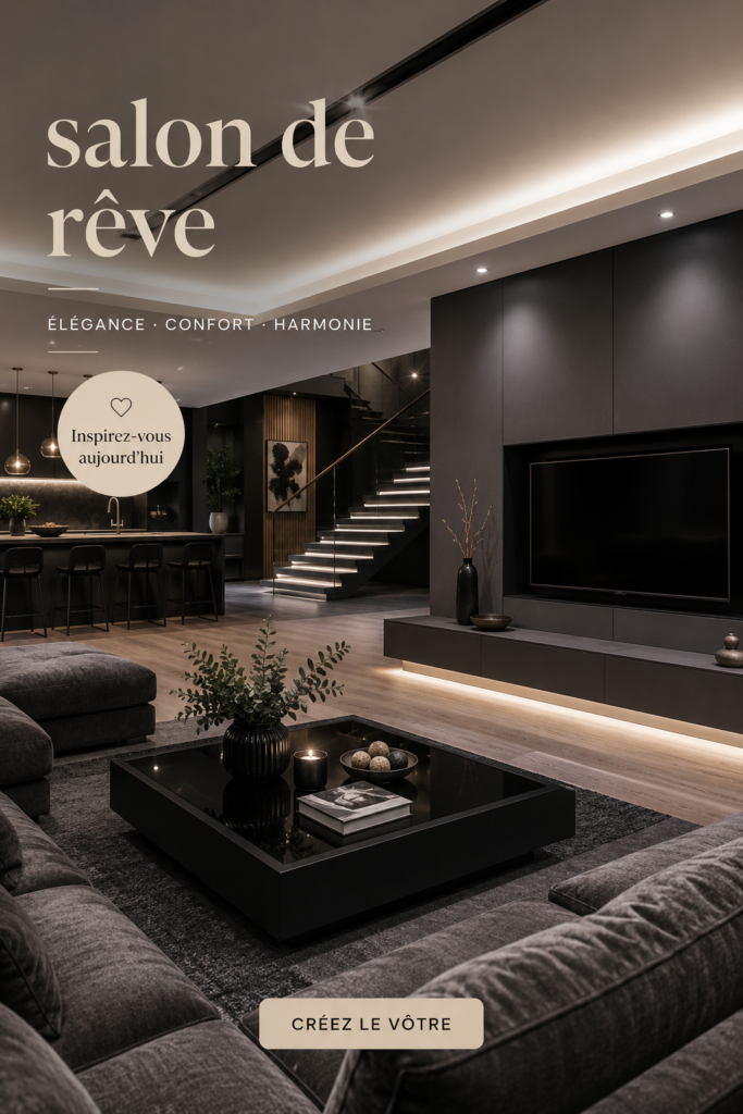 Un salon moderne décoré avec des meubles confortables et des touches naturelles.