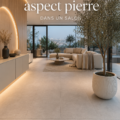 Salon moderne avec des dalles aspect pierre au sol