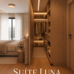 Vue chaleureuse de la suite Luna, un espace de détente moderne