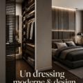 Dressing moderne et design avec des étagères ouvertes et des rangements pratiques.