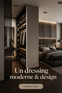 Dressing moderne et design avec des étagères ouvertes et des rangements pratiques.