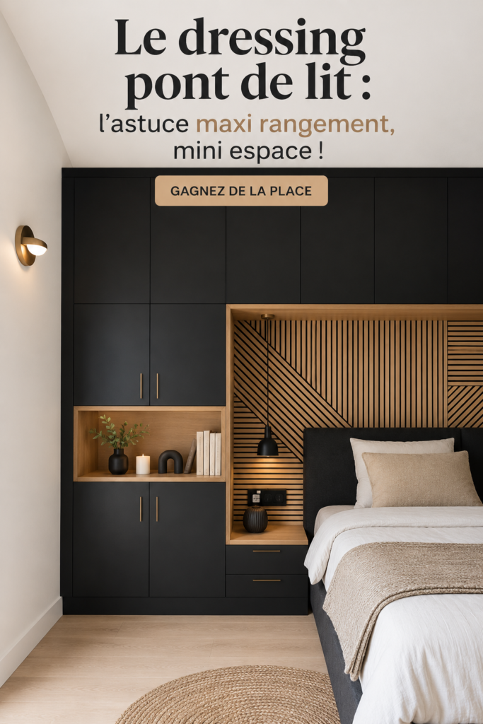 Un dressing pont de lit bien organisé avec des vêtements soigneusement disposés dans une chambre élégante.