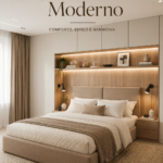 Une chambre moderne et accueillante avec des accents naturels et un mobilier minimaliste.