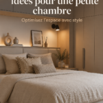 Une petite chambre décorée avec des couleurs claires et du mobilier fonctionnel.
