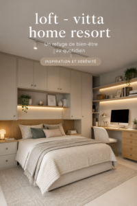 Salon moderne décoré dans un style loft avec de grandes fenêtres et des éléments industriels