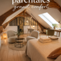 Une suite parentale chaleureuse et élégante, avec des couleurs douces et des meubles modernes.