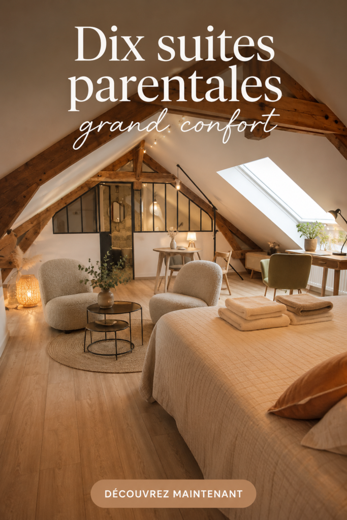 Une suite parentale chaleureuse et élégante, avec des couleurs douces et des meubles modernes.