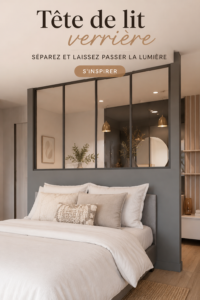 Tête de lit verrière moderne en verre dans une chambre décorée avec soin