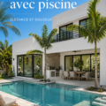 Vue d'une villa en Provence avec piscine et jardin fleuri