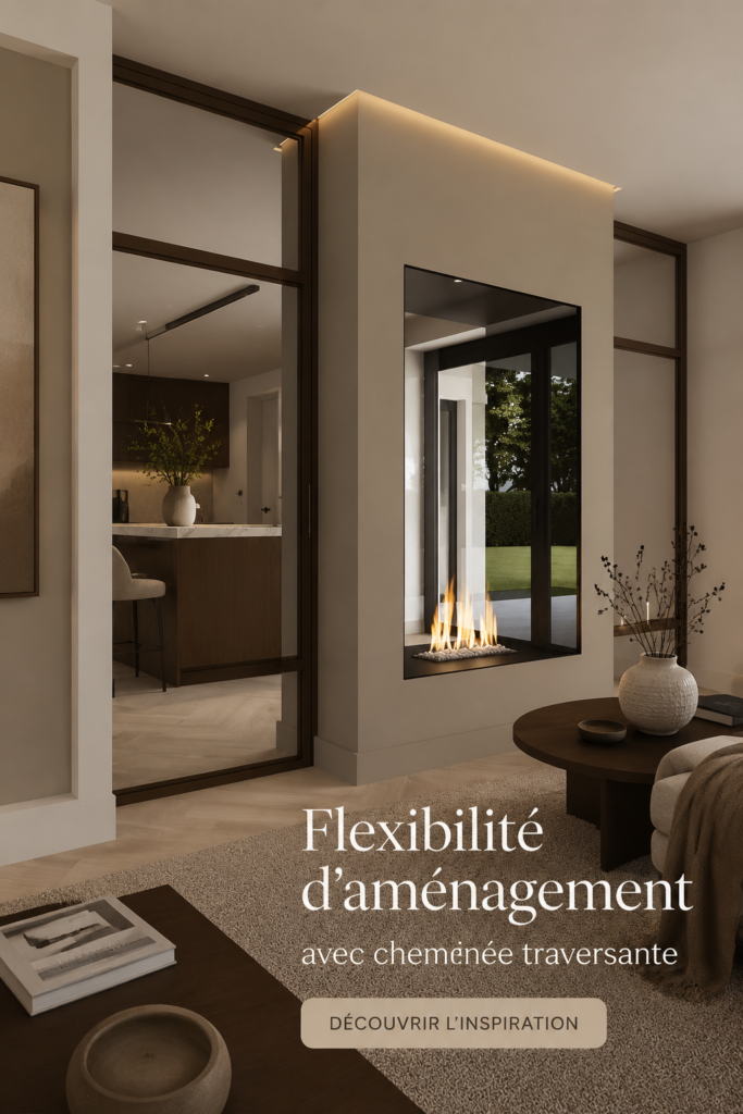 Aménagement intérieur moderne avec un foyer traversant
