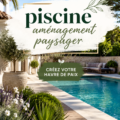 Vue esthétique d'une piscine intégrée dans un aménagement paysager verdoyant.