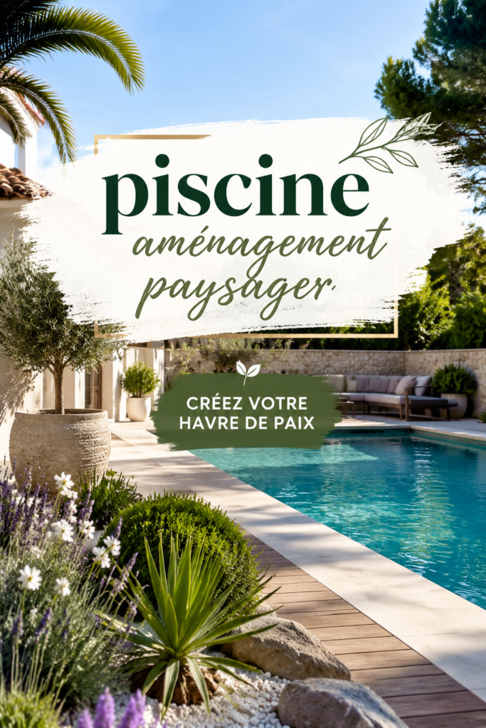 Vue esthétique d'une piscine intégrée dans un aménagement paysager verdoyant.