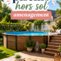 Vue d'une belle piscine hors sol avec un espace jardin aménagé