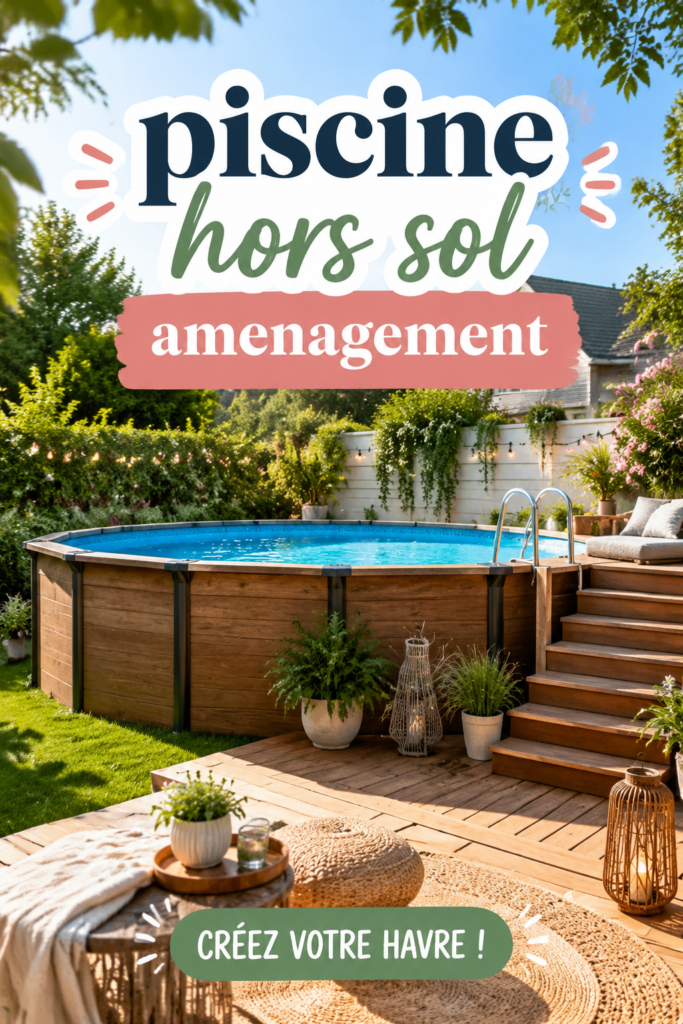 Vue d'une belle piscine hors sol avec un espace jardin aménagé