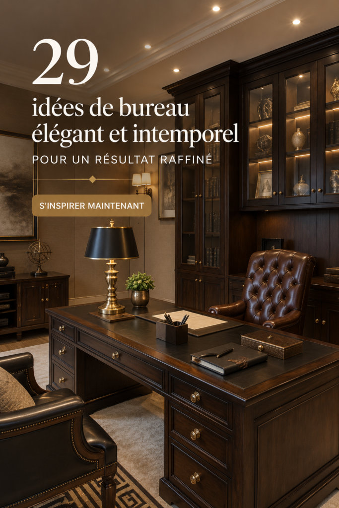 Un bureau à domicile élégant avec une décoration soignée et des luminaires modernes.