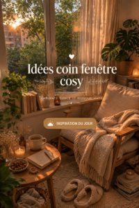 Coin fenêtre cosy avec des coussins et des plantes