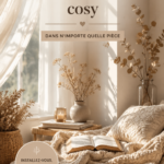 Coin lecture cosy avec un fauteuil confortable, des livres et de la lumière douce
