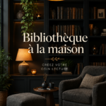 Une belle bibliothèque à domicile avec des étagères bien organisées et des accents confortables.