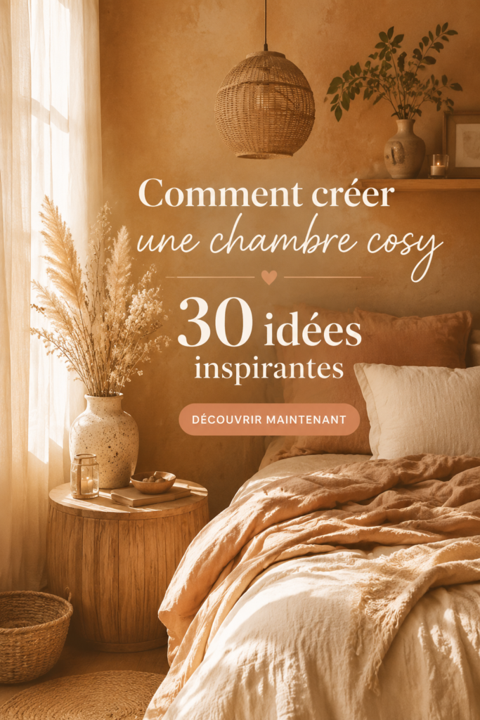 Chambre cosy avec des éléments de décoration chaleureuse et apaisante.