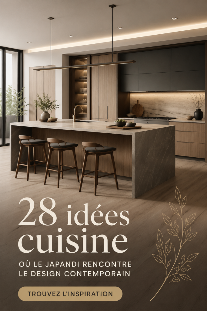 Cuisine moderne avec des éléments de style japandi, alliant simplicité et chaleur