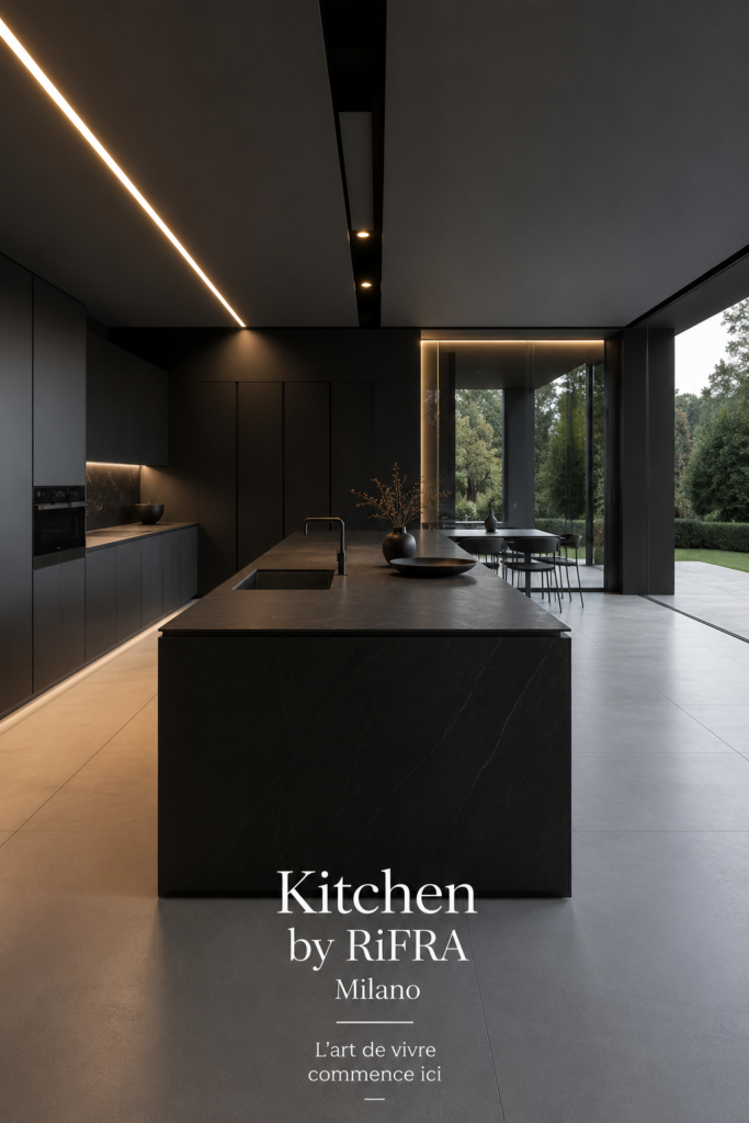 Une cuisine moderne avec un design élégant et pratique, mettant en avant des matériaux contemporains.