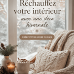 Un salon chaleureux décoré pour l'hiver avec textiles douillets