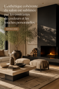 Un salon harmonieux avec une palette de couleurs chaleureuses et des touches personnelles.