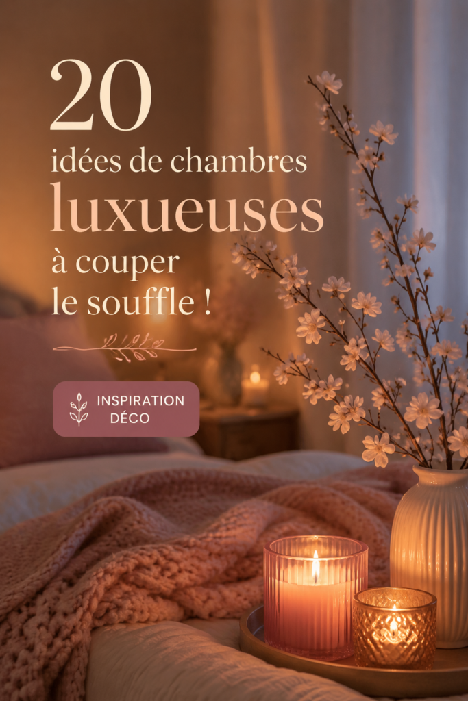 Chambre luxueuse avec des teintes douces et un mobilier élégant.
