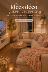 Salon moderne avec un éclairage chaleureux et décoratif