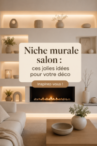 Niche murale décorée avec des plantes et des objets de décoration, apportant une touche chaleureuse au salon.