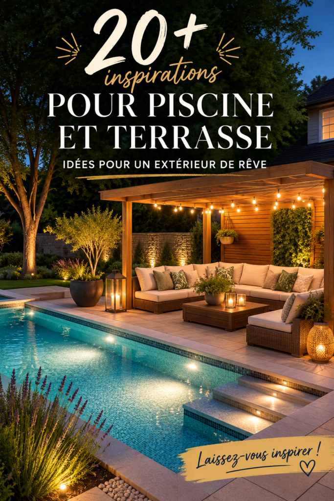 Un jardin moderne avec une belle piscine et une terrasse accueillante, parfait pour les soirées d'été.