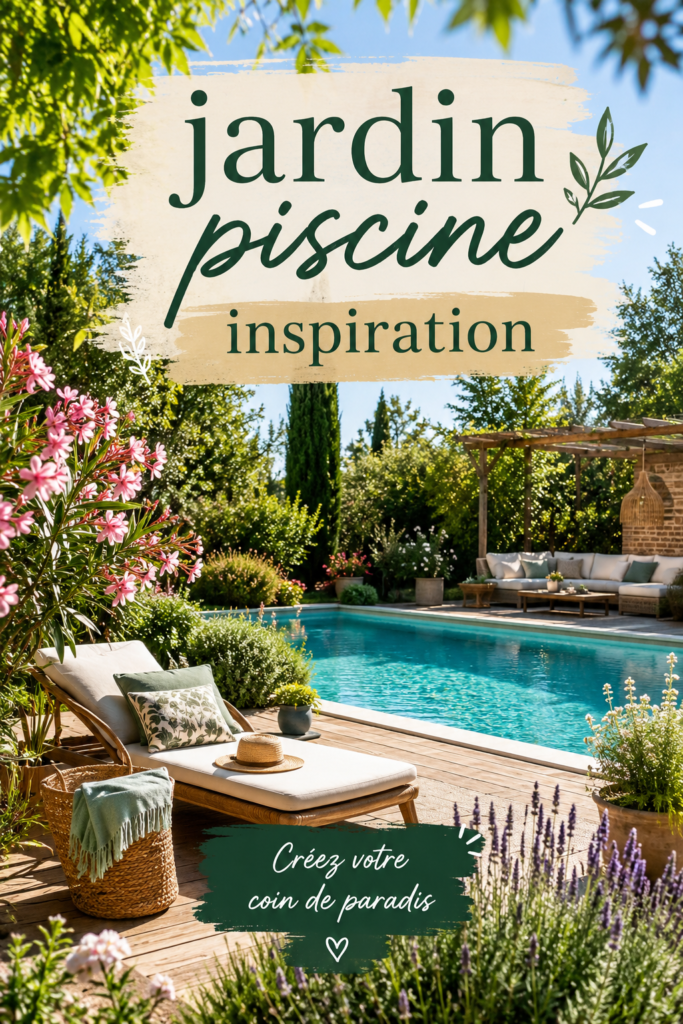 Un jardin avec piscine entouré de verdure et de mobilier confortable