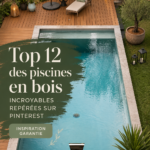 Une belle piscine en bois entourée de verdure dans un jardin estival.
