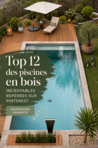 Une belle piscine en bois entourée de verdure dans un jardin estival.
