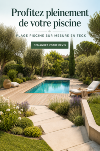 Plage de piscine en teck sur mesure avec des transats et une vue dégagée