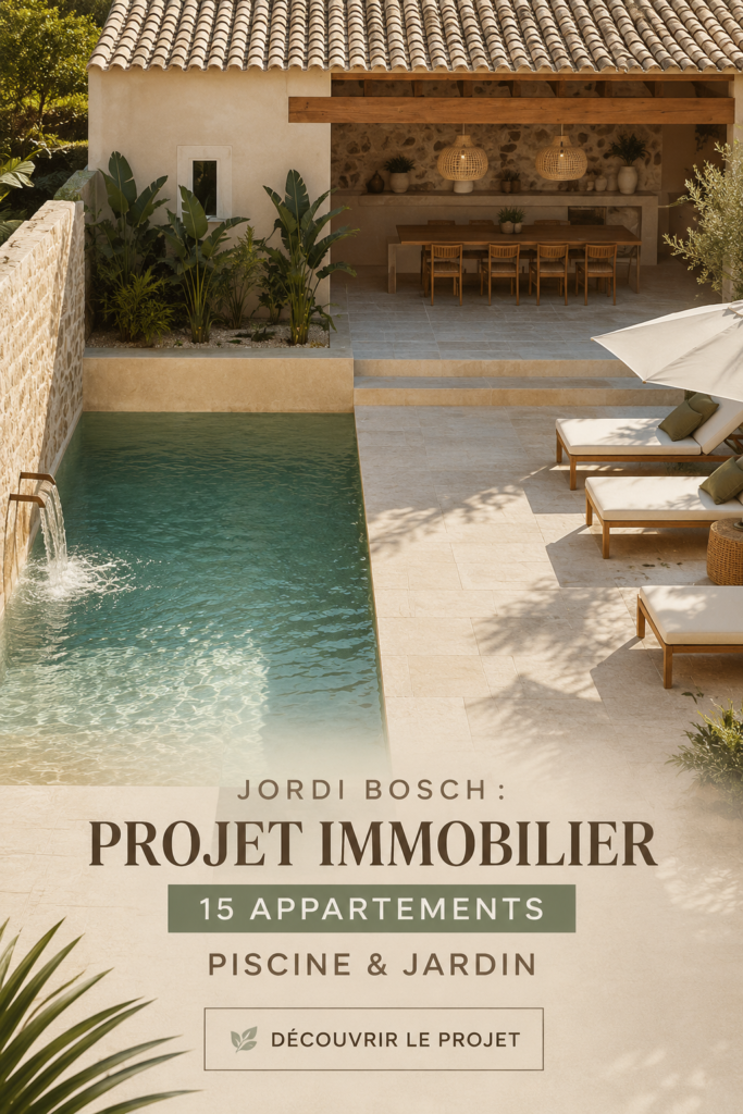 Vue d'illustration du projet de logements de Jordi Bosch avec jardin et piscine